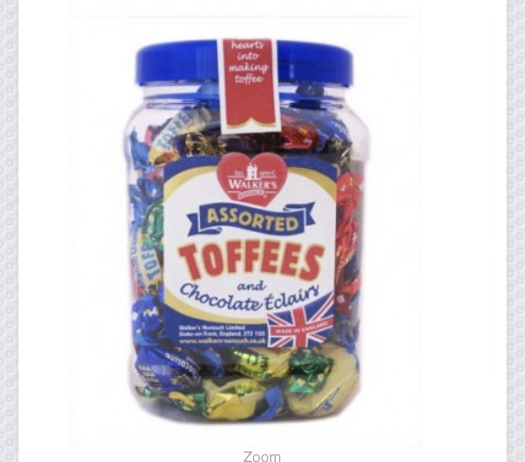 Walkers Nonsuch ASSORTED TOFFEES & Chocolate Eclairs JAR 450g